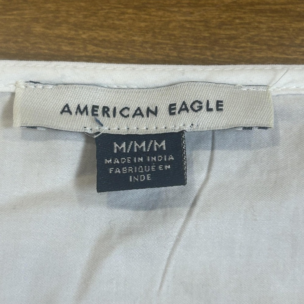 American Eagle Outfitters Blouse Womens Medium White Tie Puff Sleeve Cropped - Picture 4 of 7